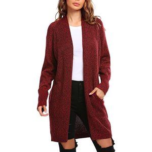 SoTeer Women's Long Sleeve Open Front Knitted Cardigan Sweater (Wine Red, L)